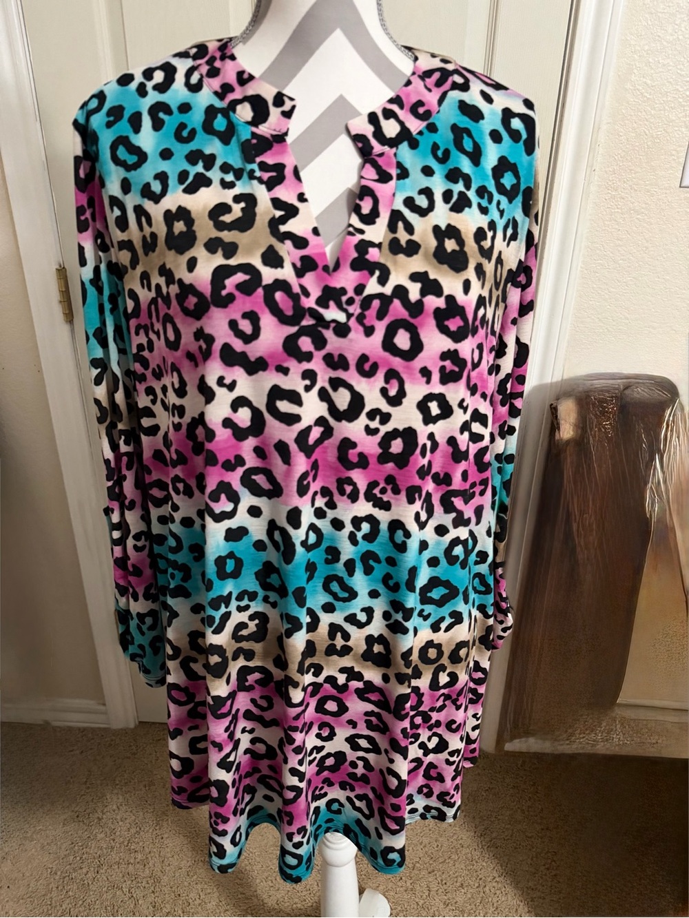 Vibrant Leopard Print Tunic  - Pink & Turquoise